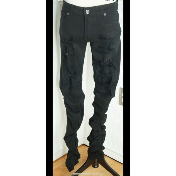 Focus Black Stacked Skinny Flare Double stacked 30 x 38 Jeans - Picture 4 of 10
